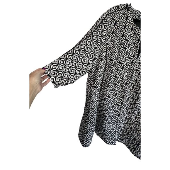 Silk Land Womens 3X Black White Geometric Print Jacket Front Hook Eye Closure - Picture 4 of 8